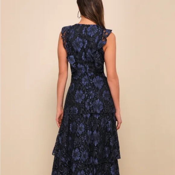 Lulu's Navy Blue Lace Ruffled Tiered Sleeveless Maxi Dress - Picture 5 of 8